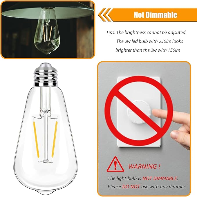 25W Equivalent LED Light Bulbs 2700K Soft White, Non-Dimmable ST19 2W LED Edison Bulbs with E26 Base, 90 CRI, 250LM, 120V, 8 Pack