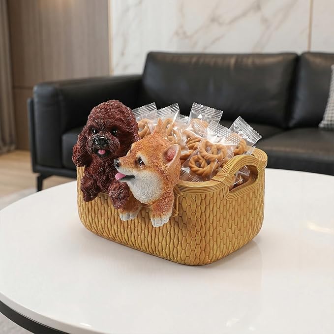 Dog Resin Storage Basket, Desktop Organizer for Remote & Keys, Cute Home Decor Tray, Ideal present for Pet Lovers.(Toy Poodle & Shiba Inu)