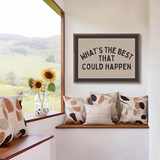 Trendy Wall Art Whats The Best That Could Happen Canvas Prints Positive Affirmation Canvas Wall Art Gray Aesthetic Picture Posters Uplifting Daily Reminder Print for Home Office Decor, 16x24 Unframed