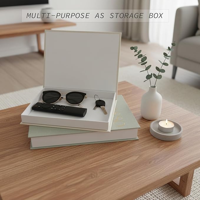 Decorative Books for Home Decor-Set of 3 Linen Aesthetic Fake/Faux Books for Coffee Table/Bookshelf/Mantel Shelf Decoration, Hidden Photo or as Keepsake Storage Box