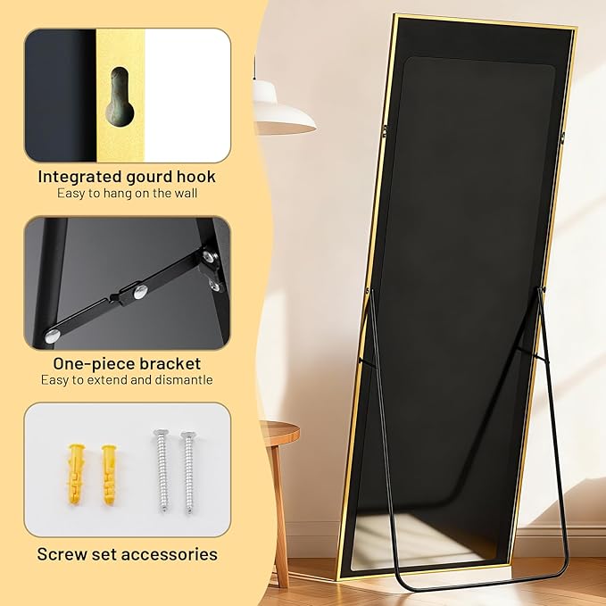 Simple Deluxe Full Length Mirror, 59"x16" Large Floor Mirrors, for Wall Door Bedroom Bathroom Living Room (Gold)