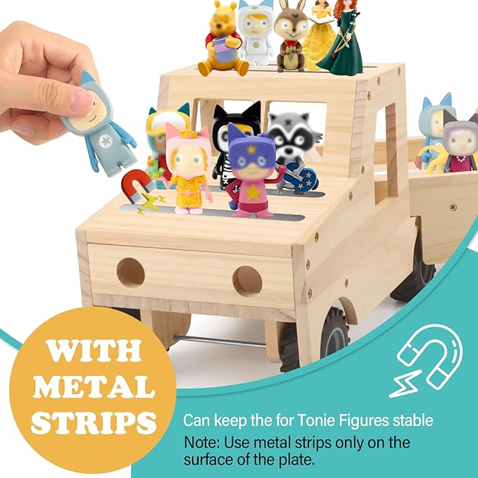 Truck for Tonies Box 1/2 Organizer Shelf Storage, Wooden Bus Magnetic Storage Holder for Toniebox Player Tonies Figures Characters for Children, Display Collection 20~30 Tonie Box Characters
