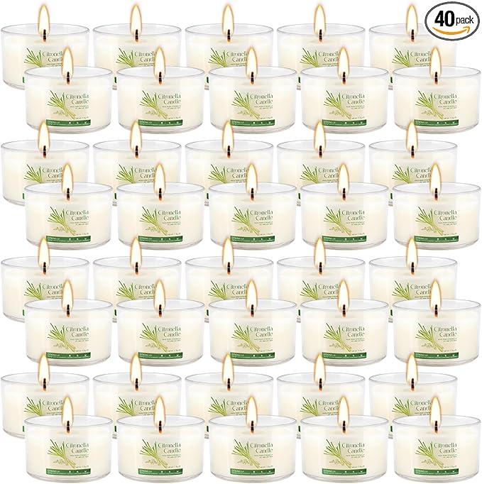 40-Pack Citronella Scented Tealight Candles -Outdoor Candles Natural Soy Wax Candle Bulk, Smokeless & Long-Lasting for Yard, Picnic, Camping Outdoor Comfort.