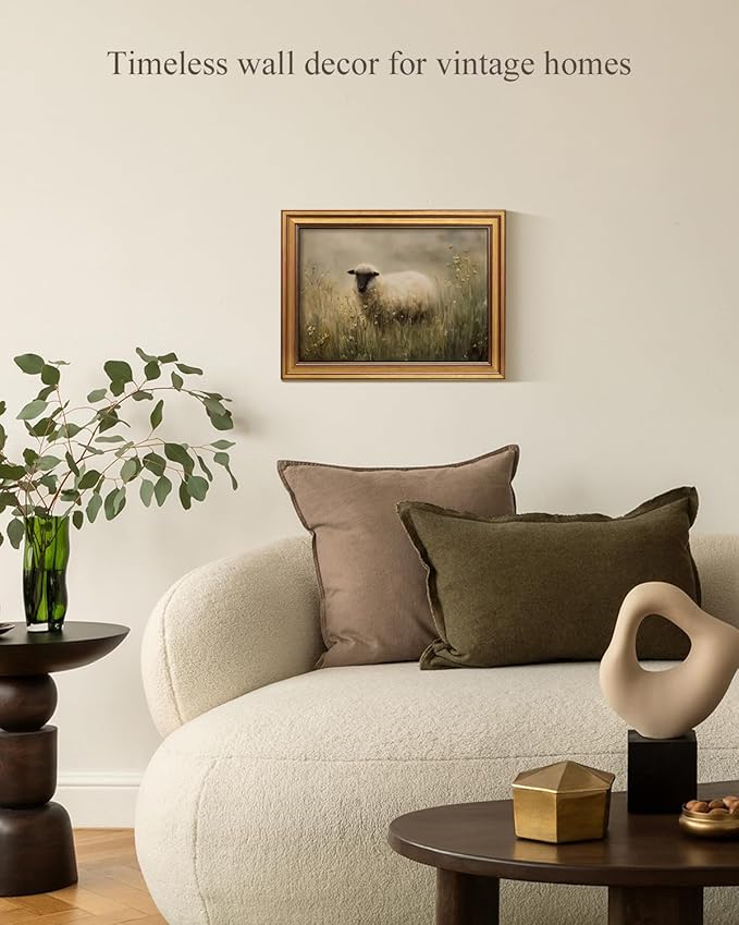 InSimSea Gold Framed Canvas Prints Wall Art, Vintage Moody Sheep Decor, Countryside Landscape Paintings Farmhouse Wall Decor Aesthetic, Antique Pictures for Bedroom Living Room Shelf, 12x16inch
