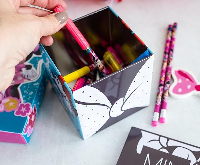 Ukonic Disney All Eyes on Minnie Mouse 4-Inch Tin Storage Box Cube Organizer with Lid | Basket Container, Cubby Cube Closet Organizer, Home Decor Playroom Accessories | Cute Gifts And Collectibles