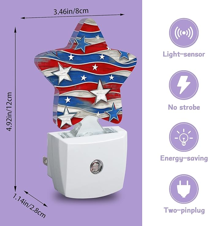 Flag Night Lights Plug Into Wall Decorative,Stars Nightlight with Dusk Sensor for Bathroom,Kitchen,Entryway,Room Accent,Gifts