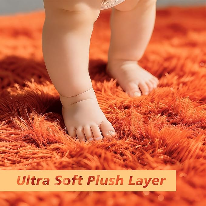 8x10 Fluffy Area Rugs for Living Room,Shag Area Rug for Bedroom,Soft Orange Fuzzy Rug Non-Shedding Indoor Plush Carpet for Kids Bedroom Nursery Home Decor