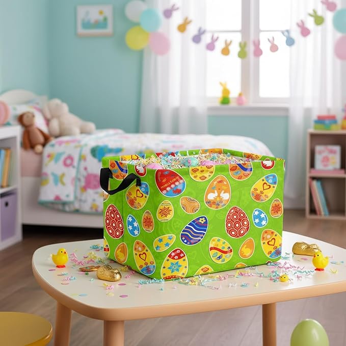 Large Rectangular Cute Kid Easter Basket Empty Bunny Eggs Easter Basket Gift Spring Room Storage Organizer Décor (E-08)