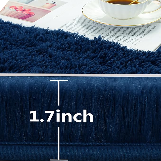 Large Area Rugs for Living Room, 9x11 Soft Fluffy Shaggy Rug, Machine Washable Non-Slip Plush Fuzzy Indoor Carpet, Aesthetic Home Decor for Bedroom,Kids Room,Nursery,Dorm, Navy Blue