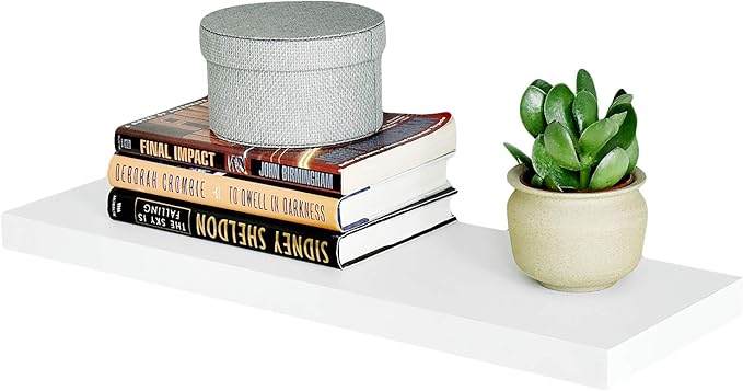 WELLAND Set of 2 Floating Shelves Wall Mounted Shelf, for Home Decor with 8" Deep (White, 24 inch)