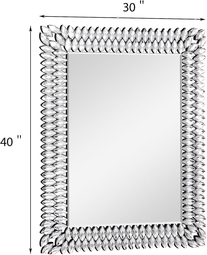 30x40 Inch Rectangle Mirrors for Wall Decor, Luxury Diamond Entryway Mirrors for Wall, Silver Decorative Mirror for Living Room, Bedroom, Bathroom, Dining Room, Fireplace