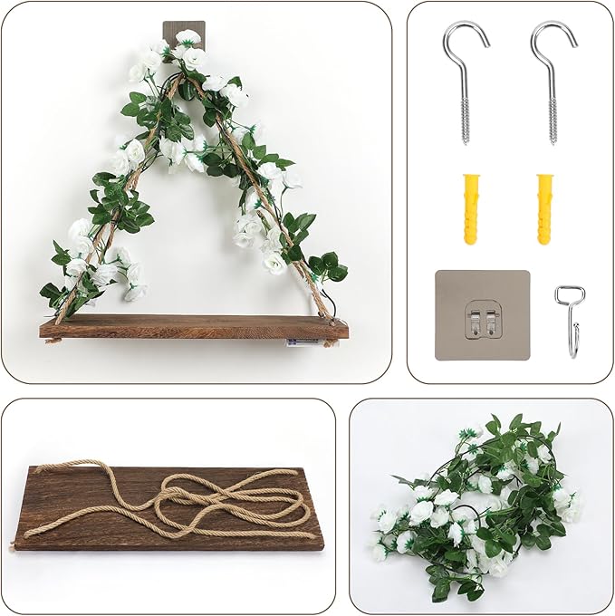 JOPSTDI Floating Shelves for Wall,Plant Wall Decor,Hanging Shelf,Cottage Core Decor,Room Decor Aesthetic,Trinket Shelf,Hanging Shelves,Floating Shelves for No Drilling,Two-Piece Set