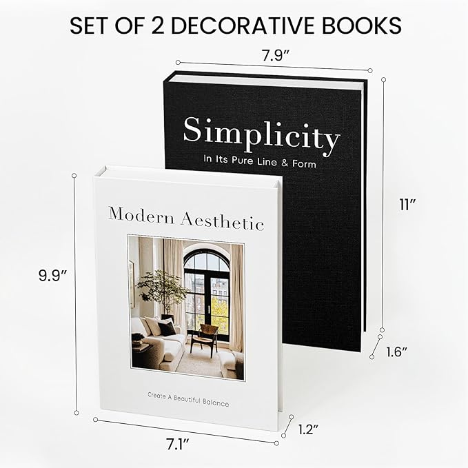 Modern Decorative Books for Home Coffee Table Decor - Fake Books Storage Box for Decoration - Set of 2 Faux Book Photo Storage Keepsake Box for Room Bookshelf Decor, Black