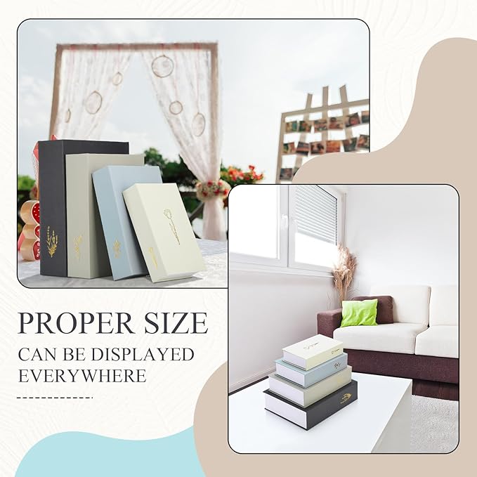 Sabary Set of 4 Decorative Books Boxes Faux Books Stacked for Modern Home Coffee Tables Bookshelves DIY Crafts Decor