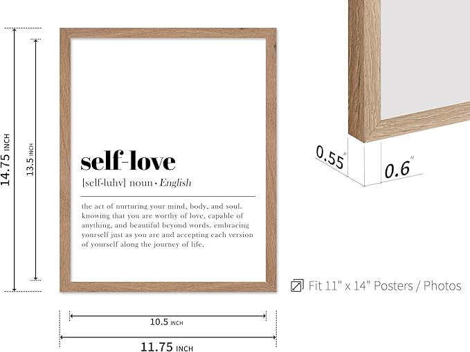 Poster Master Typography Poster - Dictionary Print - Self Love Definition, Nurturing your Mind and Soul, Worthy, Motivational - Gift for Family, Friend - Wall Decor for Home, 11x14 Beige Framed