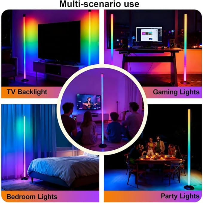 Ledagic Led Corner Floor Lamp USB Powered with App & Remote Control, IC+RGBW Color Changing Led Lamp Music Sync, Timer Setting, Standing Lamps for Living Room Lamp Bedroom Gaming Room, 1 Pack