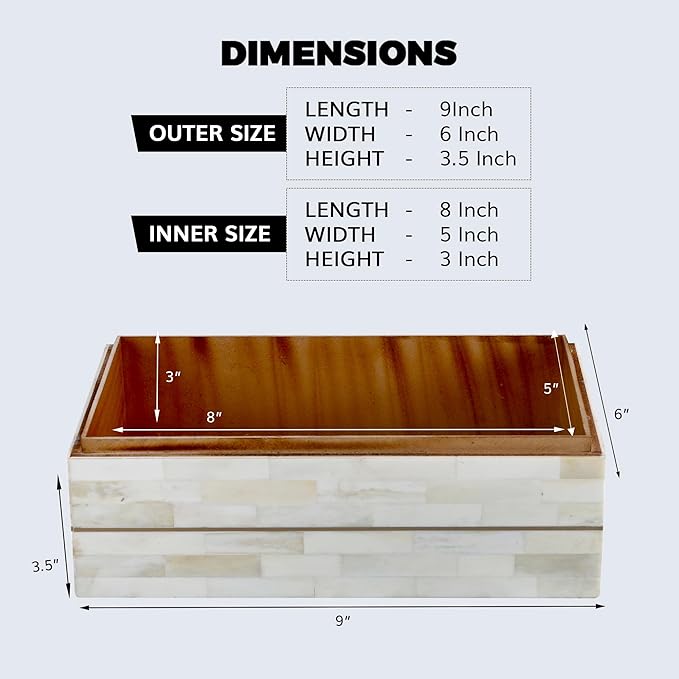 Handicrafts Home Large Decorative Storage Box with Lid – 9x6x3.5” Coffee Table Organizer, Keepsake- Decorative Boxes for Home Decor, Stylish Decorative Box for Office Decor- Aegean Pearl