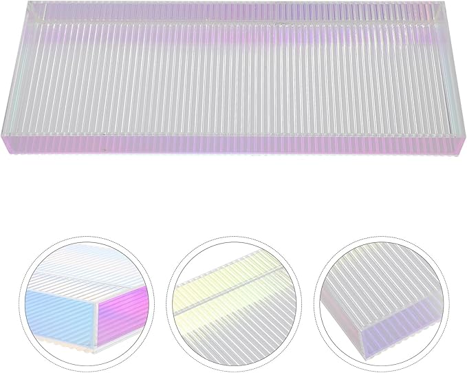 Acrylic Makeup Organizer Tray Small Size, Colorful Striped Vanity Storage Plate for Perfume and Skincare, Decorative Cosmetic Display Tray for Home and Entryway