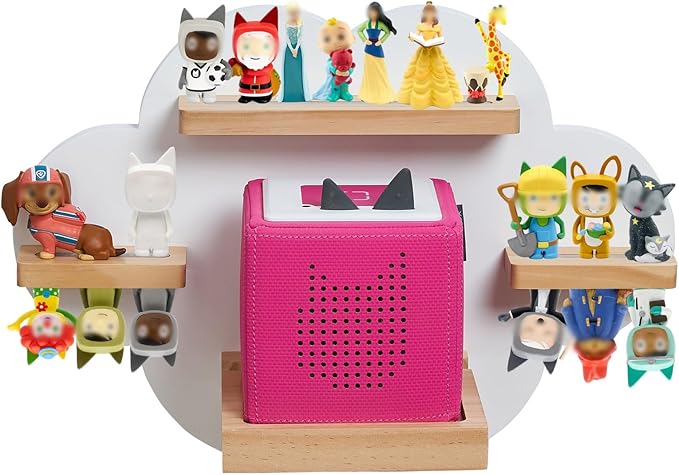 for Toines Box Shelf, for TonieBox 1 and TonieBox 2 Cloud Tonie Shelf Magnetic Pink Tonies Display 12-20 Characters Compatible with Toniebox Player Storage Rack for Kids Play Room (White)