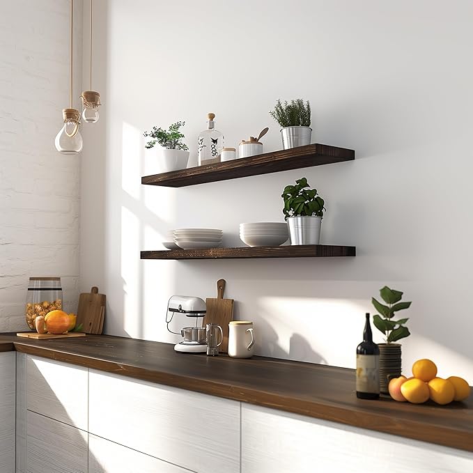 GXYAWPJ 36 Inch Floating Shelves for Wall Rustic Brown Wood Wall Shelves for Bedroom Set of 4