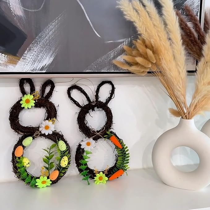 Berfutall-Easter Bunny Basket Decoration with Flowers, Spring Decor with Pastel Eggs(2D)