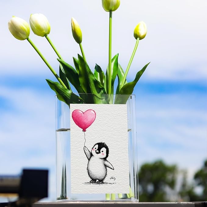 Book Shaped Vase for Flowers,Adorable Penguin with Pink Clear Bookend Vase Aesthetic Room Decor for Modern Home/Office, Minimalist Shelf Organizer with Floral Display for Book Lovers