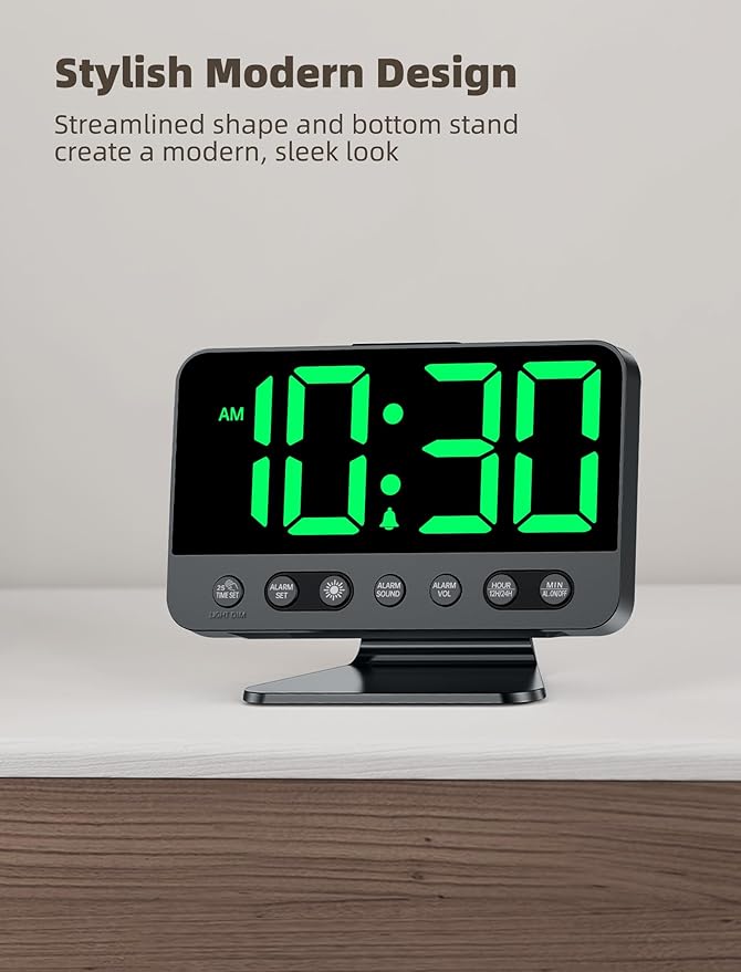 Odokee Digital Alarm Clocks for Bedrooms: Large Bold Number 5 Brightness Dimmer - Easy to Read Across The Room - 5 Alarm Sound 8 Night Light - Green