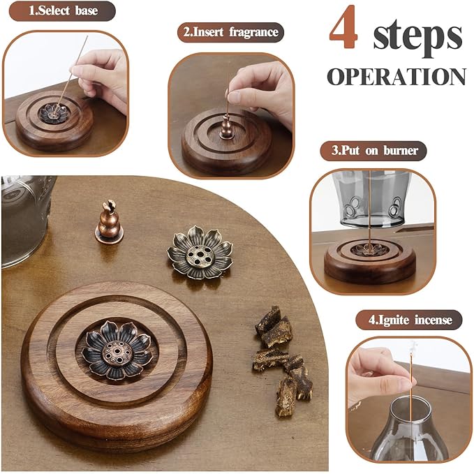Glass Incense Holder for Sticks, Wooden Incense Stick Holder With Ash Catcher, Modern Insence-Stick Holder, Multi-Functional Anti-Ash Flying Incent Holder for Yoga Spa Meditation Home Zen Decor (Gray)