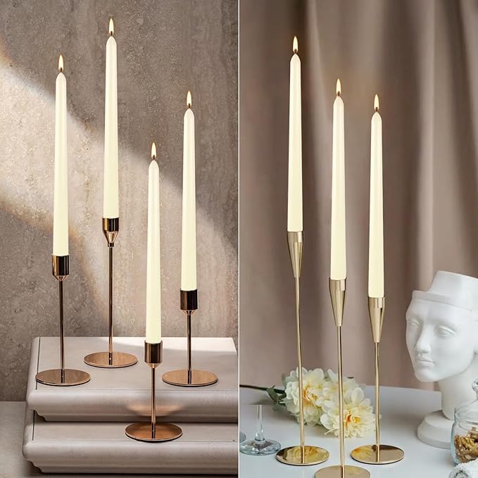 YOROXRG 36 Pack Ivory White Taper Candles, 7-8 Hours Burn Time, Unscented, Smokeless and Dripless, 0.8 x 10 Inch Dinner Candle Set for Household, Wedding, Party and Home Décor Candlesticks