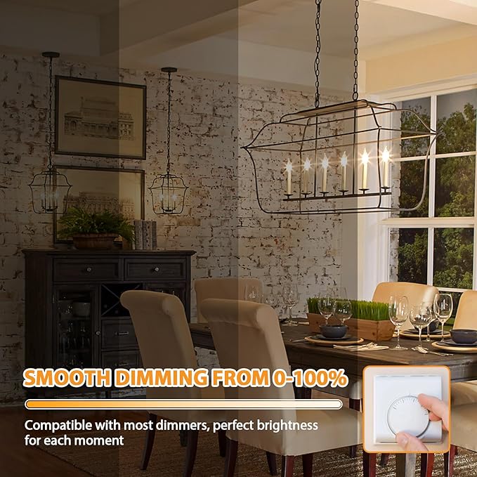 GoBright Dimmable LED Candelabra Bulbs 2700K Soft Warm White, 60W 630LM LED Candle Light Bulbs with Vintage Flame Tip, 6W Clear Glass LED Bulbs for Chandelier, Pendant, 6-Pack