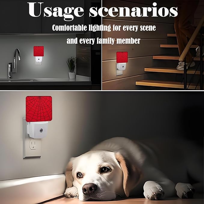 Red Spider Web Night Light,Plug Into Wall Decor for Stairway,Hallway,Kitchen,Dusk to Dawn Sensor Nightlights for Boys/Girls/Women/Men Room Gifts