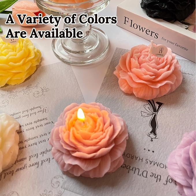 Purple-Pink Peony Flower Shape Candles for Women - Aromatic Pastel Aesthetic Candle with Berry Fragrance - Christmas Gift for Friends Colleagues and Classmates (3 inch)