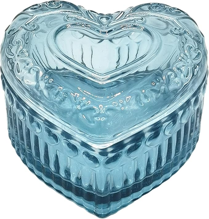 Glass Jewelry Box Heart Shape Cute Box for Storage Ring Earring Trinket Vintage Jewelry Organizer Decorative Gift for Women Girls-GRB003-Dark Blue