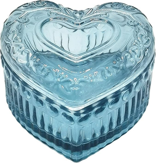 Glass Jewelry Box Heart Shape Cute Box for Storage Ring Earring Trinket Vintage Jewelry Organizer Decorative Gift for Women Girls-GRB003-Dark Blue