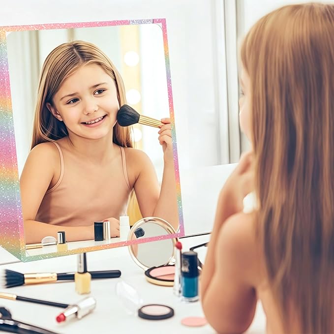 Foldable Full Length Mirror 2-in-1 Wall-Mounted or Tabletop Mirror, Portable Travel Mirror with Handle for Dance Home Bedroom Wardrobe Stage Makeup Checks Camping Outdoor Use (47" x 12.5", Four-Fold)