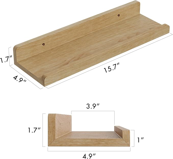 YUFLINX 16’’Natural Floating Shelves for Wall Set of 6,Rustic Wood Shelf for Room Decor/Storage/Display,Small Bookshelf,Wall Mounted Hanging Shelves for Bedroom, Bathroom, Living Room, Kitchen