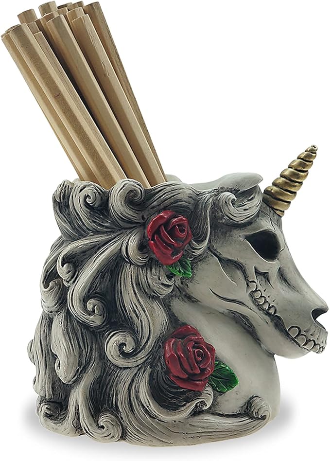 Gothic Unicorn Makeup Brush Holder Skull Gift for Women Adults Pen Organizer Halloween Decor Day Dead Goth Accessory