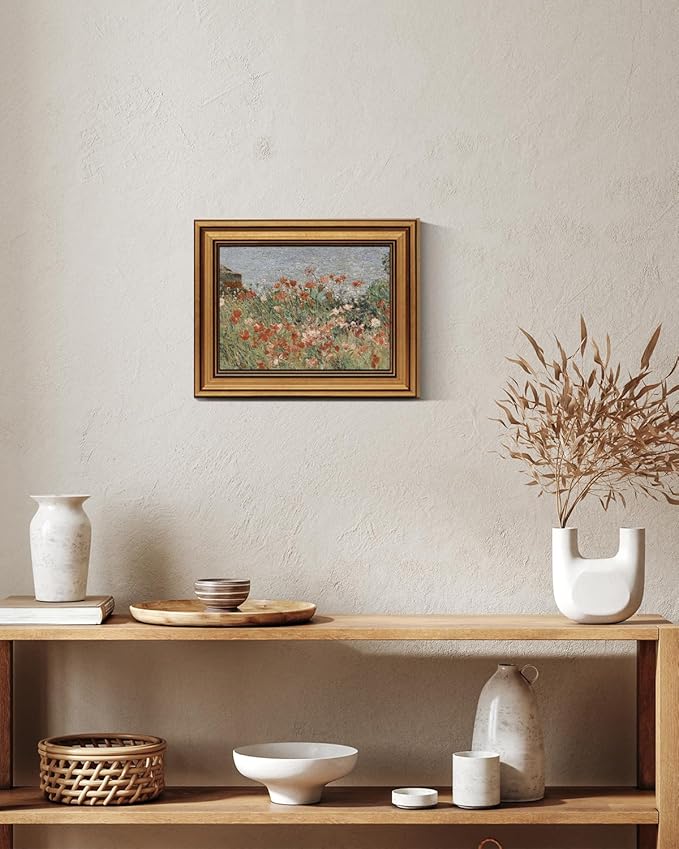 HUARCEY Framed Canvas Wall Art Prints, Living Room Shelf Vintage Decor Aesthetic, Garden Shoals Floral Paintings Farmhouse Wall Decor, Retro Table Desk Decoration for Bedroom Bathroom, 8x10Inch