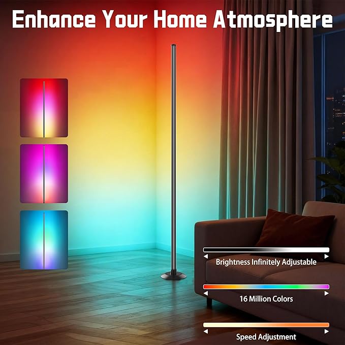 NBBUFF Led Corner Floor Lamp USB Powered with App & Remote Control, Color Changing Led Lamp Music Sync IC+RGBW, Timer, 64+ Music Modes, Standing Lamps for Living Room Lamp Bedroom Gaming Room, 1 Pack