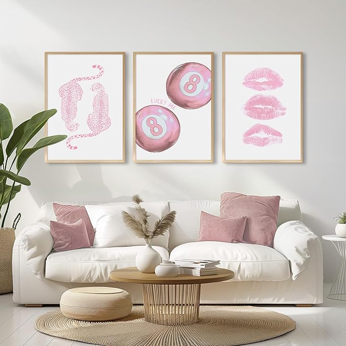 Tocliky Pink Cheetah Wall Art Decor Trendy Leopard Prints Preppy Aesthetic Canvas Room Decor Y2k Leopard Wall Art 8 Ball Poster Coquette Funky Fashion Artwork for Girls Bedroom 12x16x3 Inch Unframed