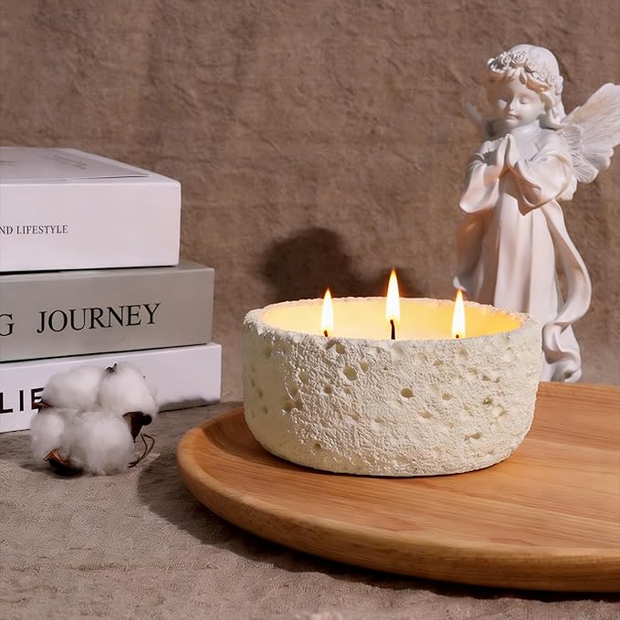 Viyffo 20oz Large Scented Candle - Lemongrass & Bergamot, 3 Wick Home Scented Candle, Non Toxic Soy for Women and Men, Ivory White Textured Ceramic Jar, Luxury Fragrance, Elegant Home Décor & Gift