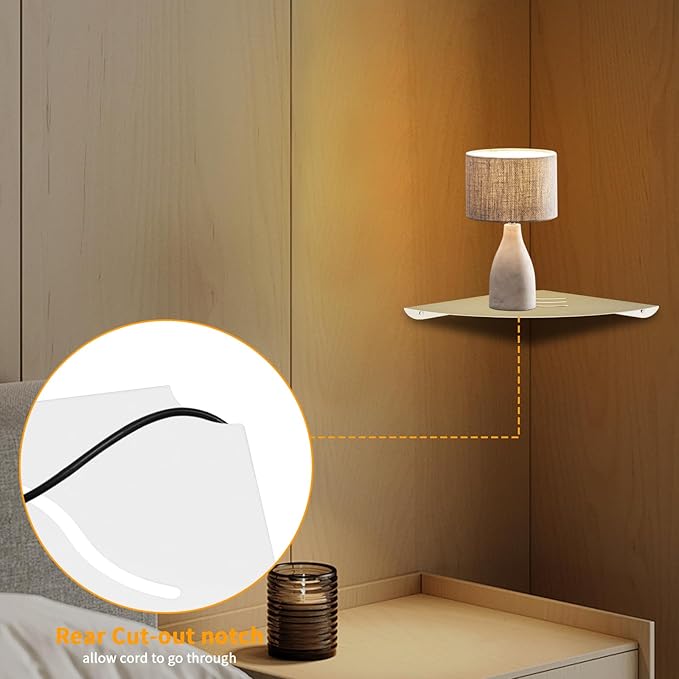 Corner Shelf Wall Mount, Floating Corner Shelves,Corner withs Wire Hole for TV, Cable Box,Corner Wall Shelf for Bathroom, Bedroom, Kitchen, Livings Room, Study Room (White, 1Pack 9 in)