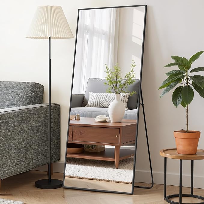 Mirror Full Length 56"x21" Full Body Floor Mirror with Stand, Shatterproof Glass, Aluminum Alloy Frame, Free Standing Wall Mounted or Leaning Rectangle Mirrors for Bedroom Living Room Entryway
