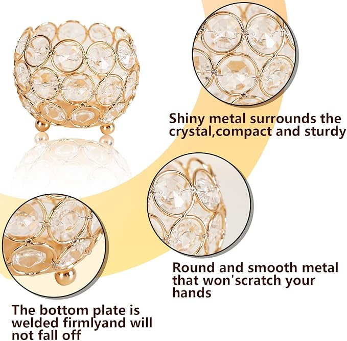 8PCS Gold Votive Candle Holders for Table Tenterpiece,Crystal Bowl Tealight Holder for Wedding Valentines Day Party Easter Gift