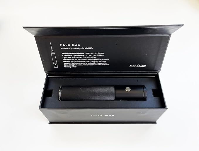 HALO EDITION Mag 2 Sunset Lamp - The Original - Portable Battery Light, Designed by Mandalaki in Italy, Dimmable LED Lamp, Flashlight, Magnetic System, USB-C Cable, Suspension Kit, IP54, 142x28 mm