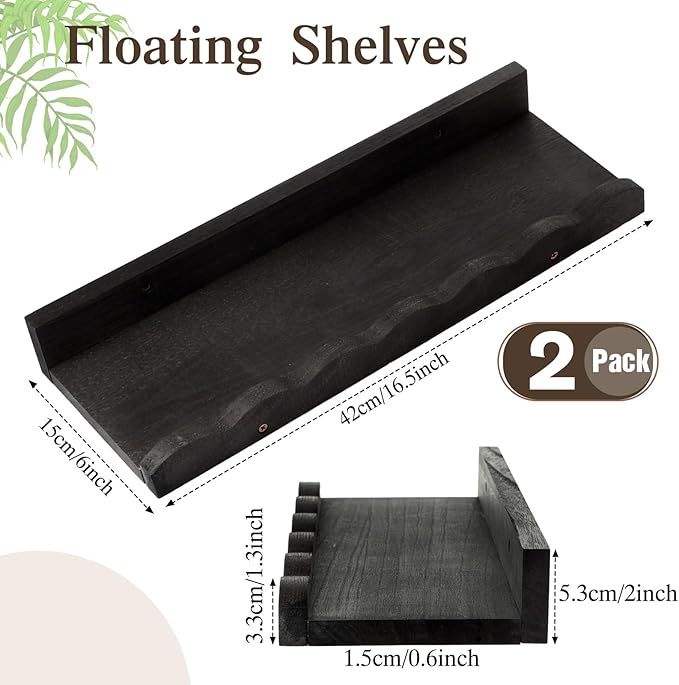 Suzile 2 Pcs Scalloped Shelves Wall Floating Shelves Set for Room, Bathroom, Bedroom, Cute Room Decor Aesthetic and Books, Toys, Photo Frames Storage(16.5",Black)