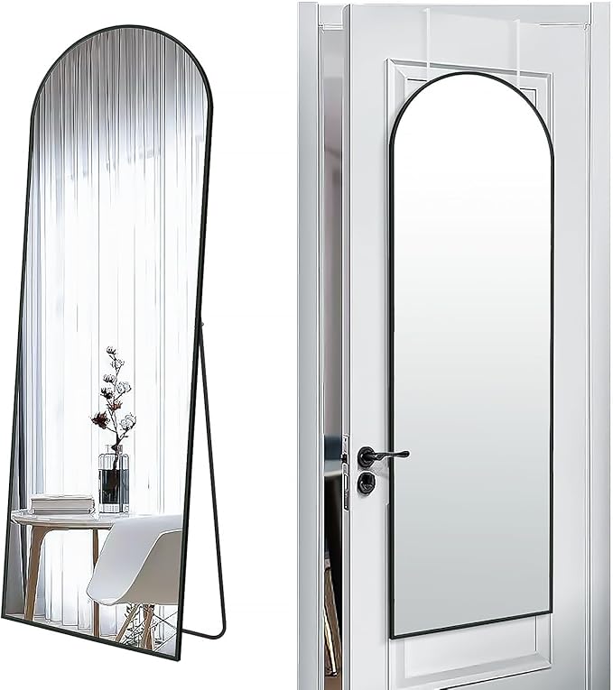 SCWF-GZ 57x20 Door Hanging Full Length Mirror, Floor (Height 5.7ft just Body in1.3ft) or Wall Mounted Metal Frame Arch Dressing Mirrors for Bedroom Bathroom Living Room 57 20 inch Black