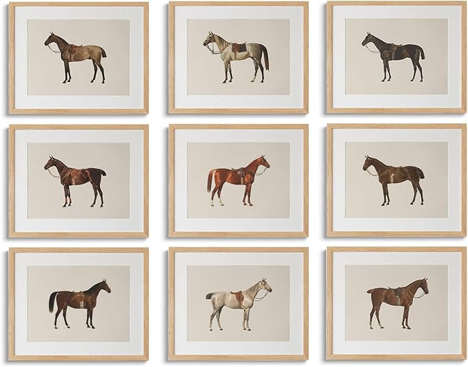 LOARTVE 9Pcs Vintage Horse Canvas Wall Art Posters,Farmhouse Horse Art Prints Rustic Gallery Wall Decor Pictures for Living Room Office Bedroom Decoration, Unframed