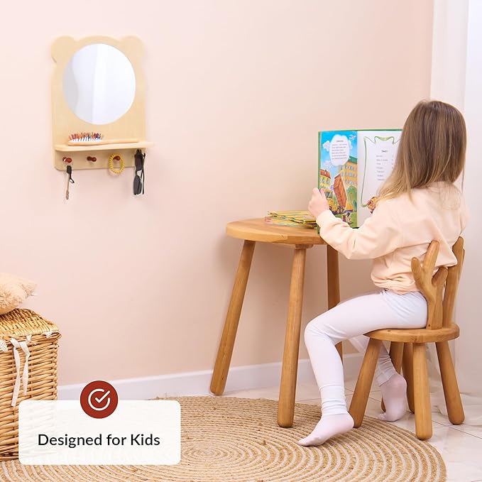 ODOXIA Toddler Self Care Station | Montessori Shelf with Hooks and Mirror | Montessori Bathroom Station | Mirror with Shelf and Hooks | Bathroom Organizer for Kids | Encourage Independence