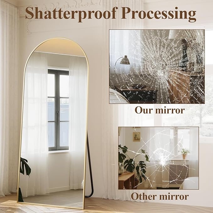 Arched Full Length Mirror 65"x24" - Floor Standing Body Mirror with Aluminum Frame,Leaning Hanging for Bedroom Cloakroom Living Room Gold